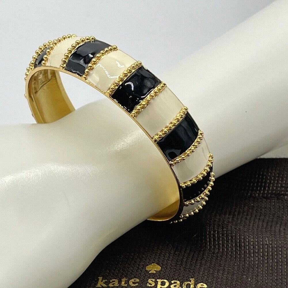 Kate Spade Harbor Lights Stripe Bracelet Black Cream Ivory Striped Flag Bangle